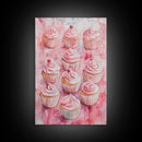 Pink Cupcakes Canvas Print Food Review Kitchen Art Dessert Wall Art Rustic Farmhouse Decor Gift Idea Pastel Whimsical Artwork