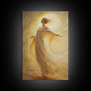 Radiant Golden Goddess Canvas Print, Stunning Angel Art Prints in Moody Style, Perfect Above Bed or as Warm Bedroom Wall Art