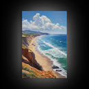 Panoramic Coastal Framed Canvas Print Blue Ocean View Nautical Landscape Art Extra Wide Wall Art Nautical Decor Living Room Beach Artwork
