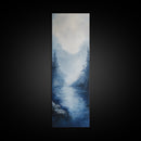 Misty Mountains, smoky mountain art, moody art, panoramic painting, vertical wall art, rustic decor, Canvas Print