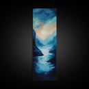Moonlit Valley, moody art, blue and green wall art, framed canvas print, above couch art, original painting, landscape painting
