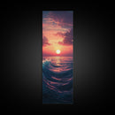 Tropical Sunset, Palm Trees, Ocean Waves, Framed Canvas Print, Coastal Painting, Nautical Decor, Extra Wide Art, Panoramic Art