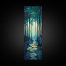 Forest Path, pine tree art, wabi sabi wall art, rustic decor, landscape painting, tall narrow art, green wall art, canvas print