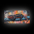 Vibrant Lizard Art, Graffiti Wall Art, Whimsical Art, Leopard Wall Art, Framed Canvas Print, Extra Wide Art, Living Room Art