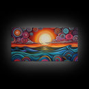 Sunset Waves, Canvas Print, surf wall art, geometric wall art, pink orange wall art, colorful abstract art, extra wide art, boho art