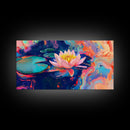 Water Lily, koi fish painting, botanical prints, pink orange wall art, floral painting, nature wall art, framed canvas print