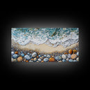 Coastal decor, beach painting, framed canvas print, extra wide art, ocean waves, seascape painting, rustic wall art, nautical wall art
