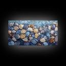 Seashell Beach Art, coastal wall art, oyster shell painting, blue and green wall art, framed canvas print, extra wide art
