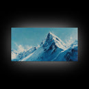 Mountain Painting, Blue and White Art, Snowy Peak Art, Framed Canvas Print, Rustic Decor, Minimalist Art, Extra Wide Art