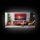 Red Couch, Sunset Painting, Above Sofa Art, Coastal Wall Art, Beach Decor, Panoramic Art, Framed Canvas Print, Living Room Art