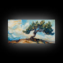 Oak Tree Art, Landscape Painting, Windy Tree Art, Wabi Sabi Art, Rustic Wall Art, Nature Wall Art, Living Room Art, Framed Canvas Print