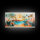 Tropical Sunset Art, Coastal Landscape Art, Boho Wall Art, Palm Tree Painting, Pink Orange Wall Art, Extra Wide Art, Canvas Print