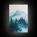 Mountain Painting, Forest Landscape Art, Nature Scene, Blue and Green Wall Art, Tranquil Scenery, Rustic Decor, Canvas Print