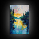 Golden Glow, lake Tahoe art, mountain painting, landscape painting, above bed wall art, framed canvas print, panoramic painting