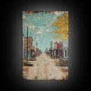 Western Town Scene, rustic wall art, farmhouse art, vintage horse art, southwest wall art, Framed Canvas Print