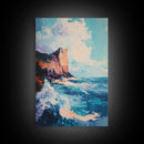 Coastal Cliffs, Seascape Painting, Ocean Waves, Canvas Print, Nautical Wall Art, Coastal Decor, Beach Art, Living Room Art