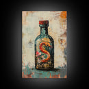 Snake in Bottle Canvas Print Dark Fantasy Art, Mysterious Wall Decor, Surrealism Artwork, Eclectic Home Decor, Gothic Wall Art