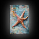 Starfish Texture Coastal Canvas Print, Beach House Decor, Ocean Wall Art, Nautical Artwork, Textured Beach Art, Coastal Living Room Art