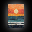 Vibrant Sunset Seascape Canvas Print, Beach House Art, Coastal Sunset Painting, Ocean View Wall Art, Nautical Home Decor, Serene Landscape