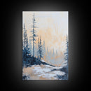 Misty Forest Framed Canvas Print Winter Landscape Wall Art, Nordic Minimalist Decor, Moody Nature Painting, Serene Living Room Artwork