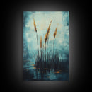 Golden Reeds Framed Canvas Print Minimalist Nature Art Tranquil Landscape Wall Decor Modern Aesthetic Living Room Home Gift