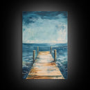 Wooden Dock on Water Framed Canvas Print | Lake House Wall Art | Tranquil Nature Painting | Rustic Cabin Decor | Boho Art