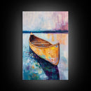 Wooden Canoe, Coastal Landscape Art, Nautical Wall Art, Seascape Painting, Lake Tahoe Art, Extra Wide Art, Framed Canvas Print