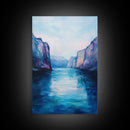coastal landscape art, framed canvas print, nautical painting, seascape painting, blue and green wall art, ocean painting, gift idea
