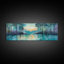 Twilight Lake Canvas Print Tranquil Nature Wall Art, Reflective Water Landscape, Mystical Forest Painting, Serene Bedroom Wall Decor