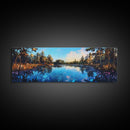 Tranquil Lake Reflection Framed Canvas Print - Nature Landscape Wall Art, Living Room Decor, Serene Water Painting, Cabin Wall Art