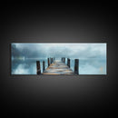 Misty Dock Landscape Framed Canvas Print Tranquil Lake Painting Minimalist Nature Art Calm Water Foggy Morning Bedroom Wall Art