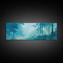 Misty Forest Painting Ethereal Blue Woodland Art Dreamy Nature Landscape Wall Decor Tranquil Aesthetic Bedroom Artwork