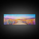 Serene Desert Sunset Path Framed Canvas Print, Southwestern Landscape Wall Art, Warm Earthy Tones, Nature Decor, Living Room Art