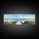 Lakeside Dock Framed Canvas Print Tranquil Waterfront Art Boat Painting Relaxing Cabin Decor Nautical Wall Art Rustic Living Room