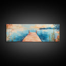 Wooden, Dock, Lake, Tranquility, Framed Canvas Print, Coastal Wall Art, Nature Painting, Bedroom Wall Art, Minimalist Art