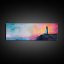 Lighthouse Sunset Canvas Print Nautical Wall Art, Vibrant Coastal Painting, Pink and Blue Seascape, Bedroom Decor