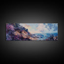 Rocky Shoreline Framed Canvas Print Vibrant Coastal Wall Art, Textured Ocean Scene, Sunset Beach Painting, Modern Boho Decor