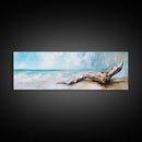 Driftwood on the Beach, Tranquil Coastal Landscape Wall Art, Serene Ocean Painting, Minimalist Seascape Decor, Relaxing Artwork