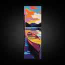 Sunset Boat, Vibrant Lake Art, Framed Canvas Print, Nautical Wall Decor, Colorful Water Reflection, Cabin Art, Living Room Art