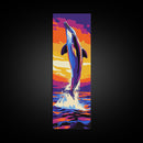 Dolphin Jump, Ocean Sunset Art, Framed Canvas Print, Vibrant Marine Life, Coastal Home Decor, Sea Animal Art, Beach House Wall Art