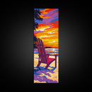 Adirondack Chair, Beach Sunset, Tranquil Coastal Scene, Vibrant Ocean Art, Relaxing Wall Decor, Summer House Print, Framed Canvas Print