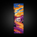Desert Sunset, Southwest Art, Vibrant Adobe House, Colorful Western Print, Home Decor, Living Room Wall Art, Framed Canvas Print
