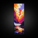 Mountain Sunset, River Reflection, Nature Escape, Framed Canvas Print, Boho Art, Living Room Decor, Scenic Landscape, Vibrant Colors