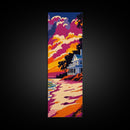 Beach House, Coastal Landscape, Sunset Wall Art, Nautical Home Decor, Vibrant Painting, Framed Canvas Print, Bedroom Wall Art