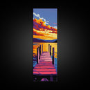 Lake Dock, Golden Sunset, Nature Landscape, Peaceful Cabin Decor, Vibrant Scenic Art, Framed Canvas Print, Living Room Wall Art
