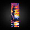 Mountain Lake, Autumn Sunset, Vibrant Nature Art, Rustic Cabin Decor, Woodland Landscape, Framed Canvas Print, Bedroom Wall Art