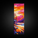 Sunset Cabin Scene, Framed Canvas Print, Vibrant Mountain Art, Lakeside Landscape, Cozy Lodge Decor, Nature Home Decor, Rustic Wall Art