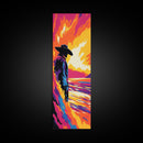 Western Cowboy Art, Canvas Print, Sunset Landscape, Lone Rider Painting, Dramatic Wall Decor, Country Living Room Art, Rustic Style