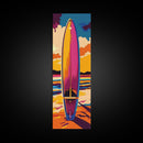 Vibrant Surfboard Art, Framed Canvas Print, Beach Wall Decor, Coastal Living Style, Summer Vibes, Tropical Artwork, Boho Home Decor