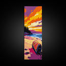 Beach Barrel, Coastal, Relaxing, Vibrant, Framed Canvas Print, Nautical Art, Seaside Decor, Bedroom Wall Art, Sunset Painting, Beach Life
